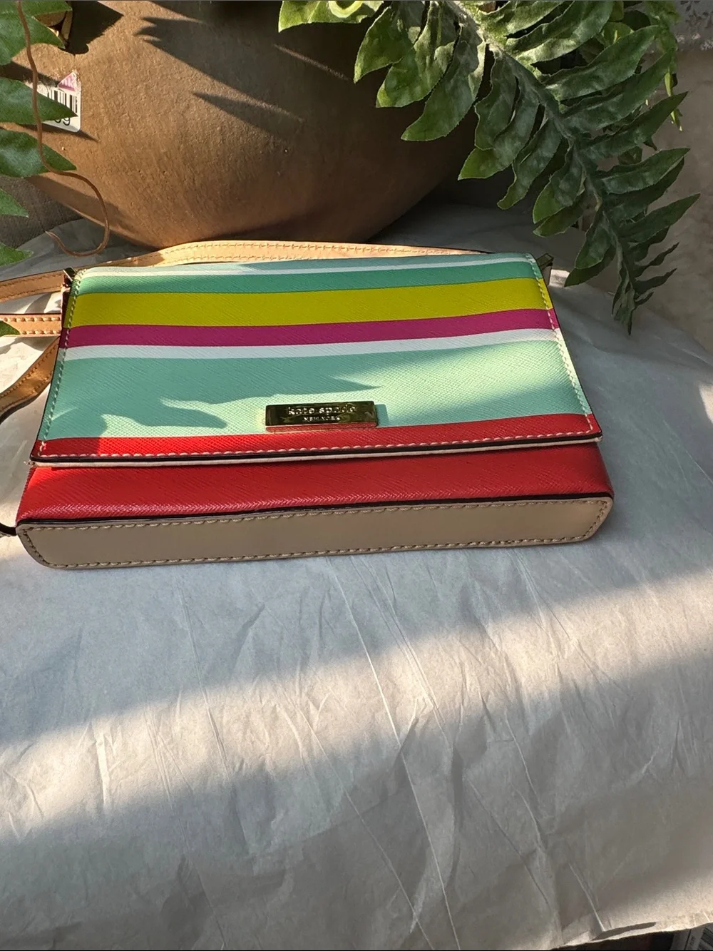 kate spade Striped Crossbody Bag - Mint, Yellow, Pink & Red